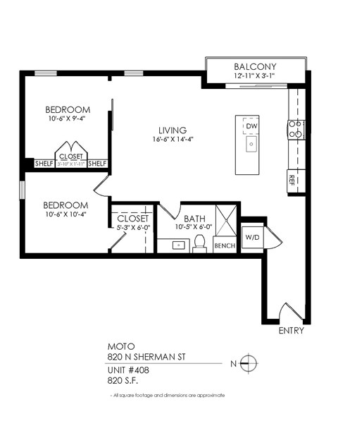 A black and white image of a floor plan for an apartment.